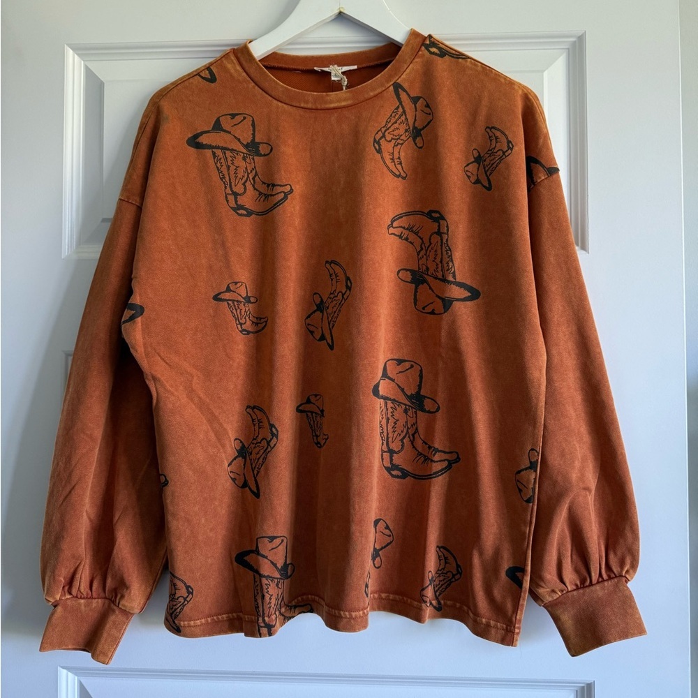 Easel Western Cowboy Boot Long Sleeve Shirt NWT